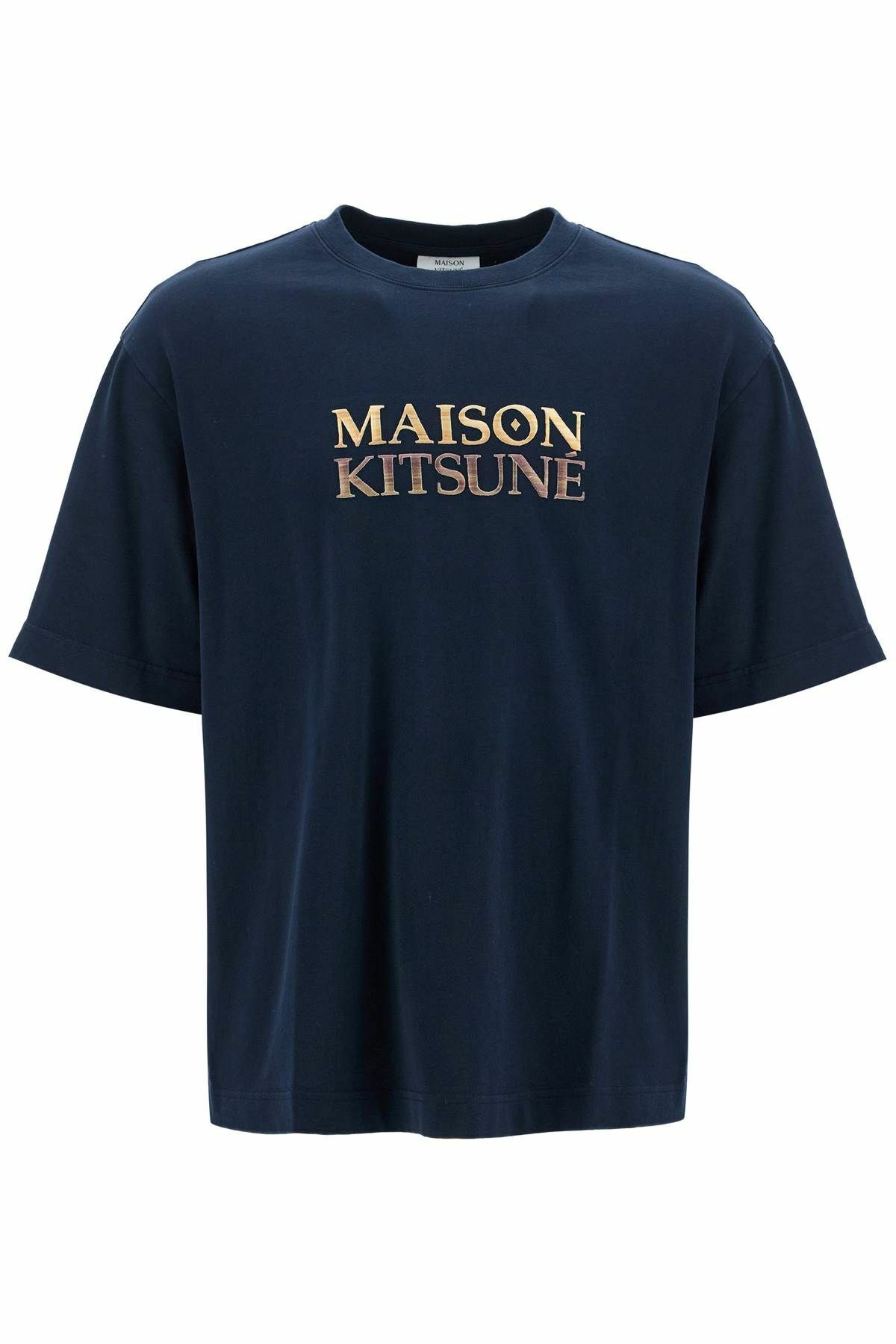 MAISON KITSUNÉ ネイビー Tシャツ MAISON KITSUNE oversized t-shirt with gradient logo Blue Maison