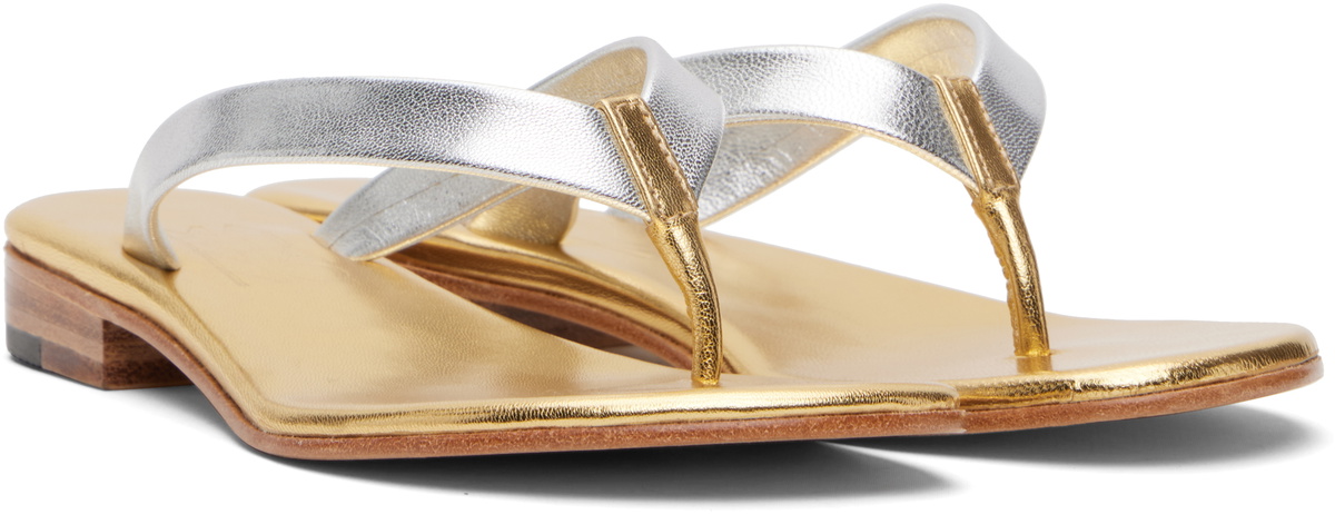 Martiniano Silver & Gold Leather Flip-Flops