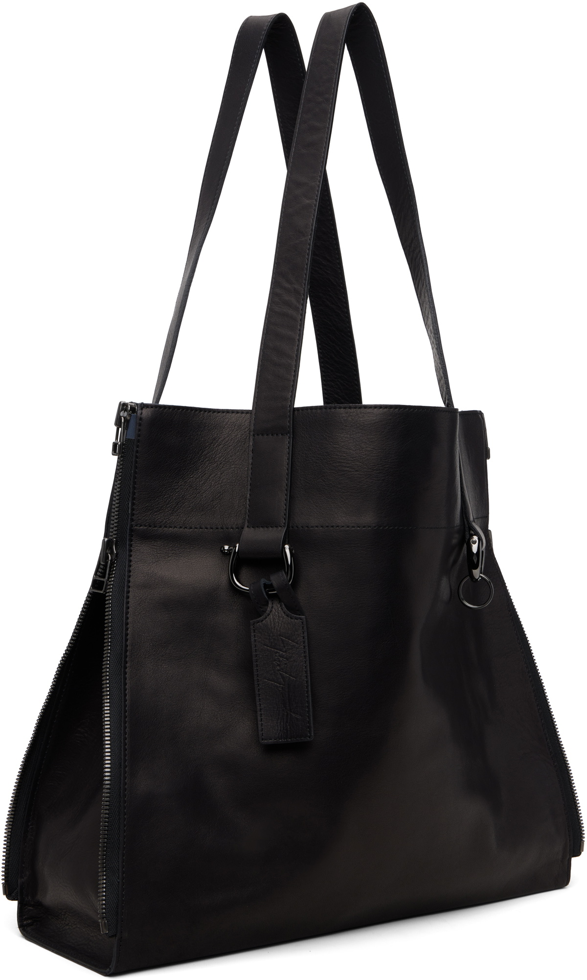 [新品]discord Yohji Yamamoto Zip TOTE BAG DISCORD / YOHJI YAMAMOTO black leather pebble shaped shoulder bag
