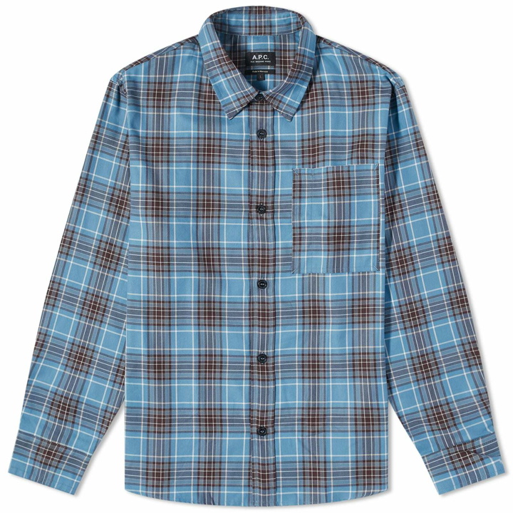 Photo: A.P.C. Men's Graham Check Overshirt in Blue