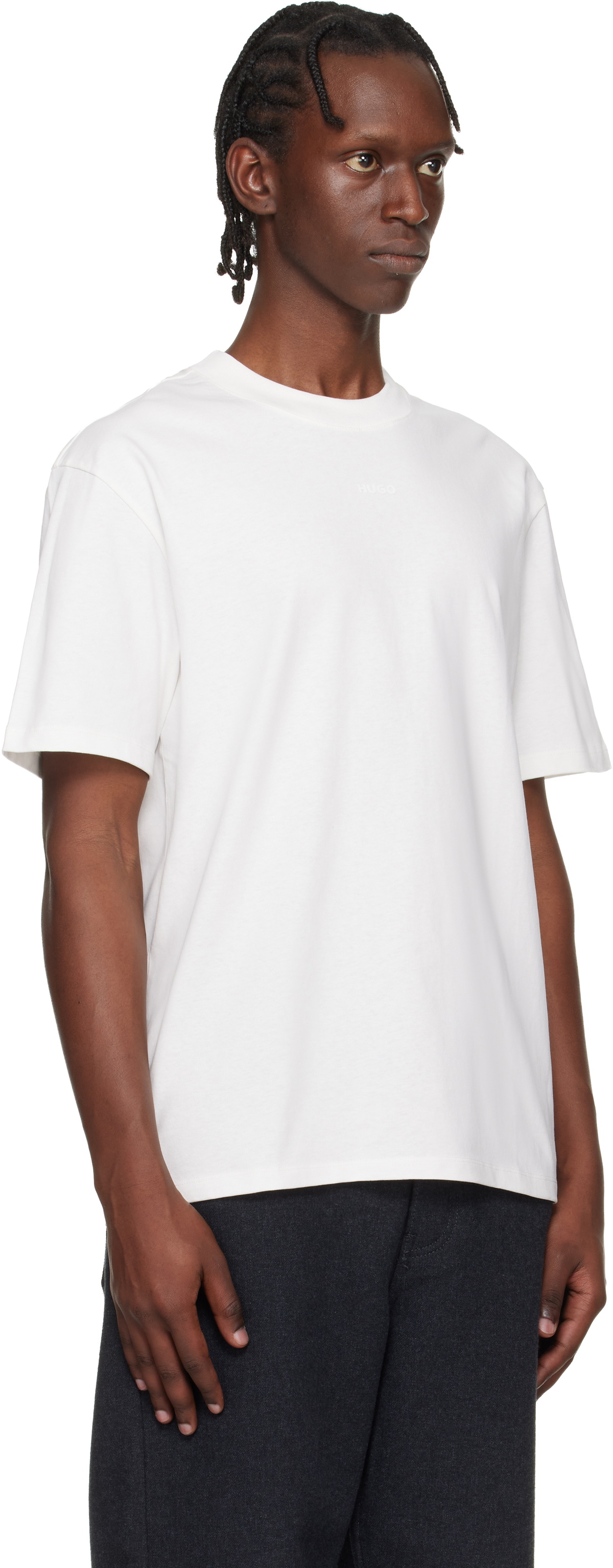 Hugo White Relaxed-Fit Logo-Print T-shirt
