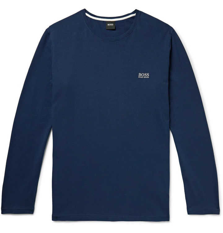 Photo: Hugo Boss - Logo-Embroidered Stretch-Cotton Jersey Pyjama T-Shirt - Blue