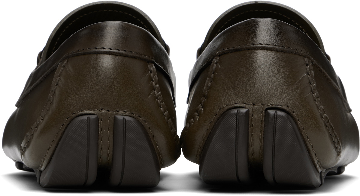 Ferragamo Khaki Gancini Ornament Driver Loafers Salvatore 