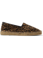 SAINT LAURENT - Leather-Trimmed Leopard-Print Suede Espadrilles - Animal print