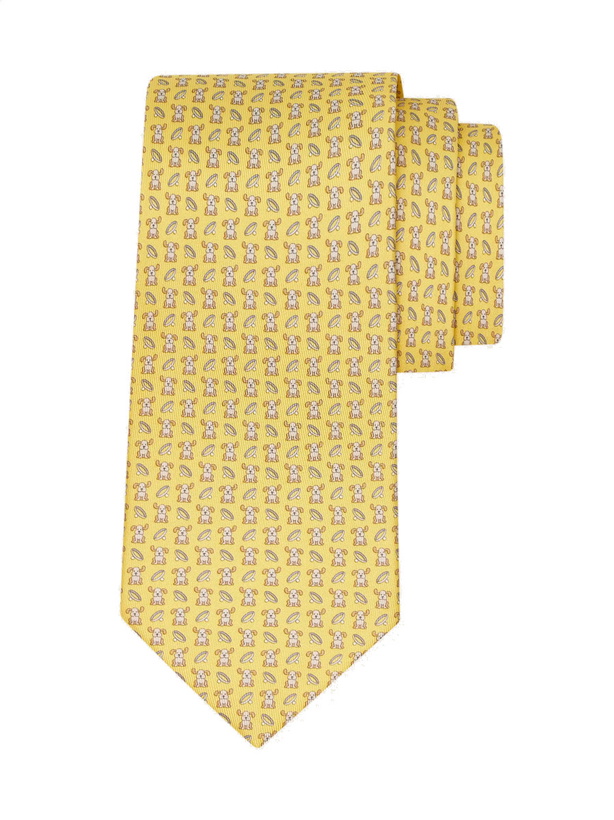 Photo: Ferragamo Mens Fido print silk tie in Yellow
