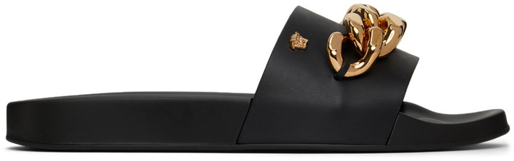 Photo: Versace Black Leather Medusa Chain Slides