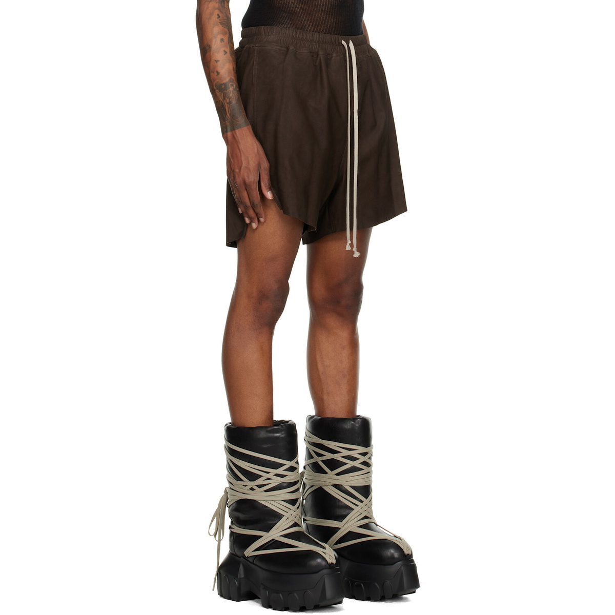 Rick Owens Brown Rick S Boxers Leather Shorts