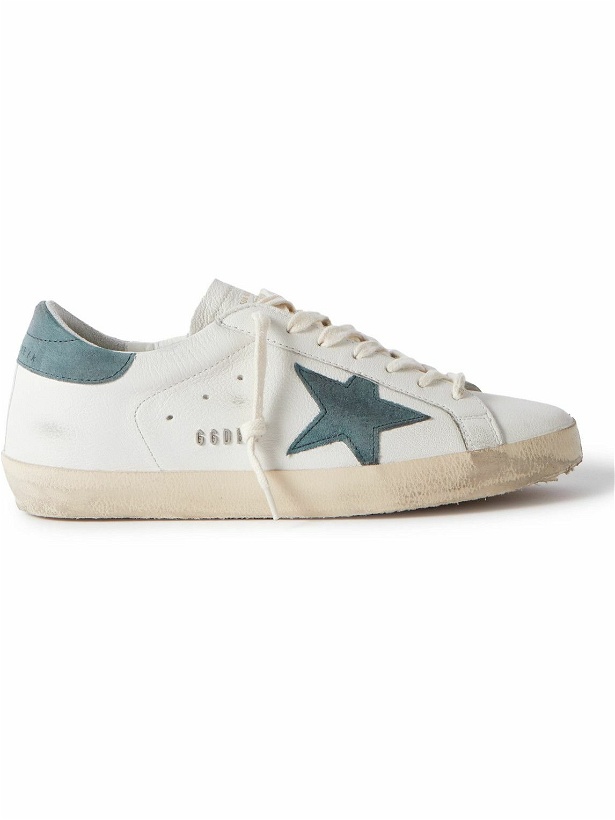 Photo: Golden Goose - Superstar Distressed Suede-Trimmed Full-Grain Leather Sneakers - White