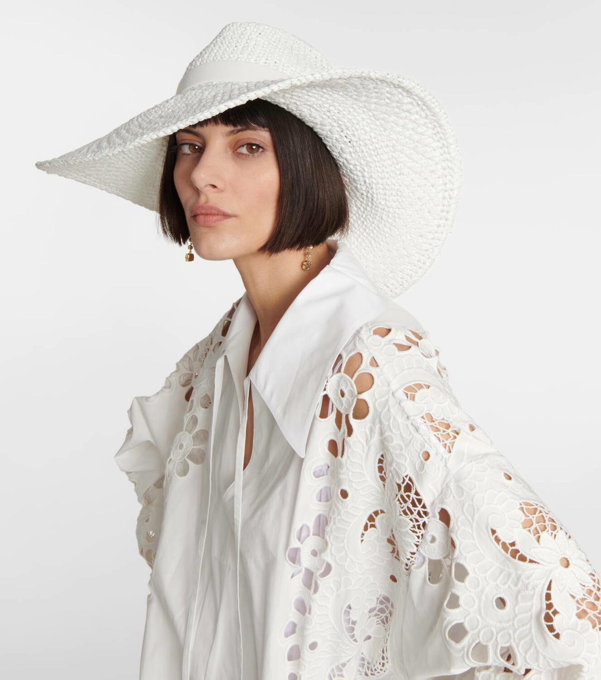 Valentino silk scarf Roman Stud large brim hat NWT VALENTINO GARAVANI Grosgrain-trimmed straw hat | NET-A-PORTER main image 2