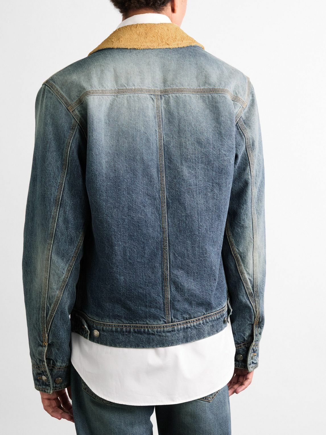 Alexander McQueen - Suede-Trimmed Denim Jacket - Blue