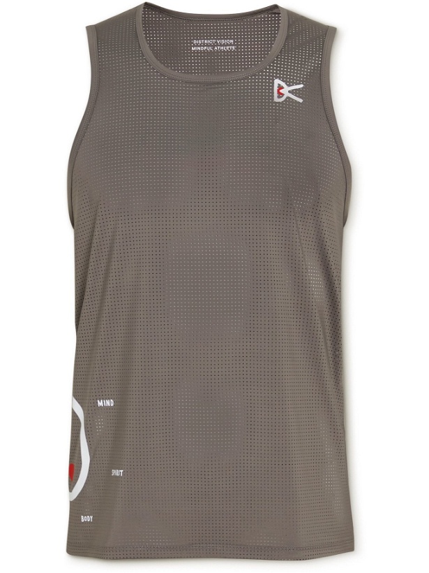 Photo: District Vision - Printed Perforated Stretch-Jersey Tank Top - Gray
