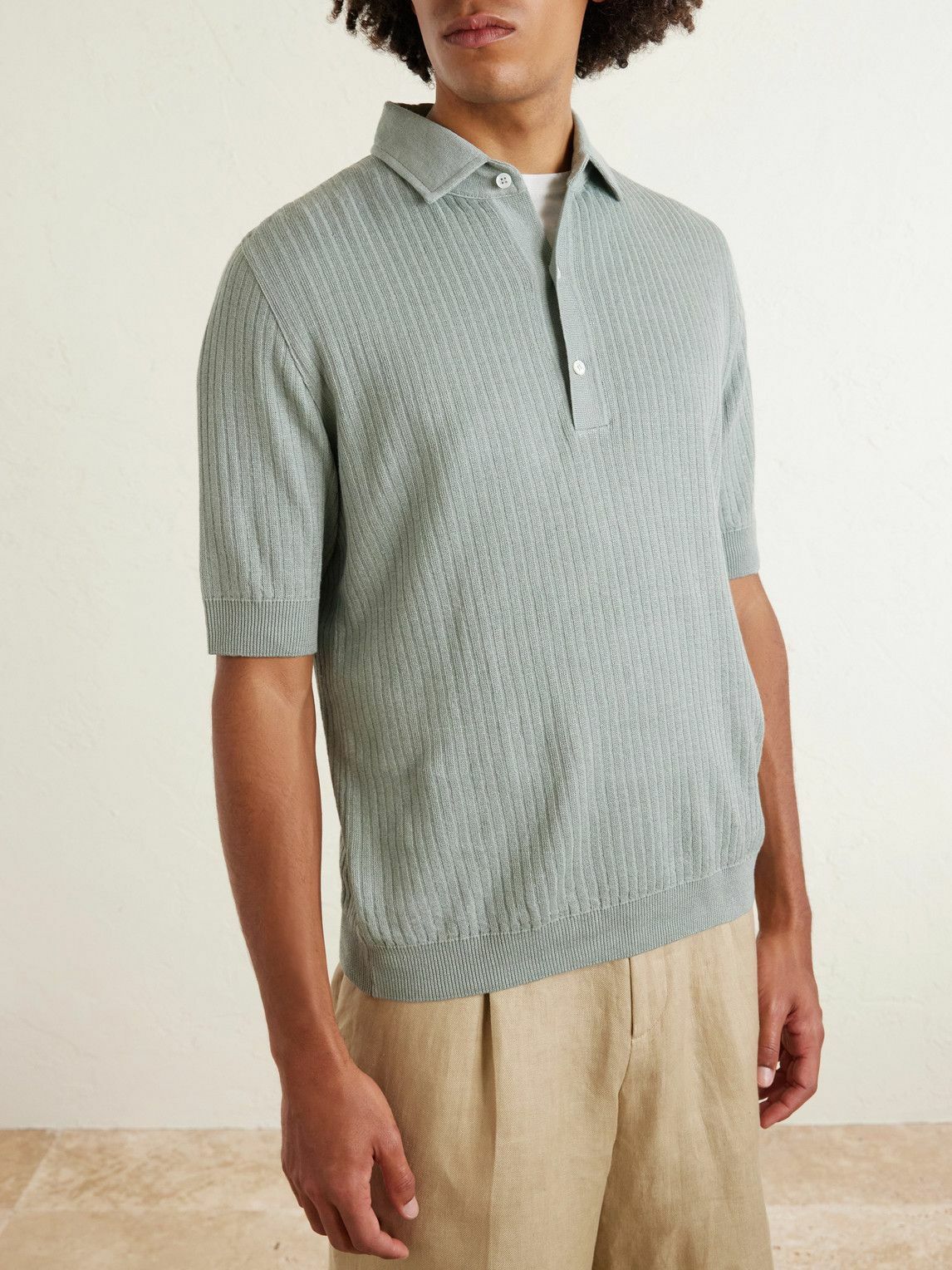 Lardini - Ribbed Linen and Cotton-Blend Polo Shirt - Green