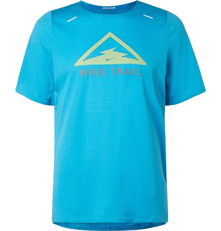 Photo: Nike Running - Rise 365 Trail Logo-Print Dri-FIT T-Shirt - Blue