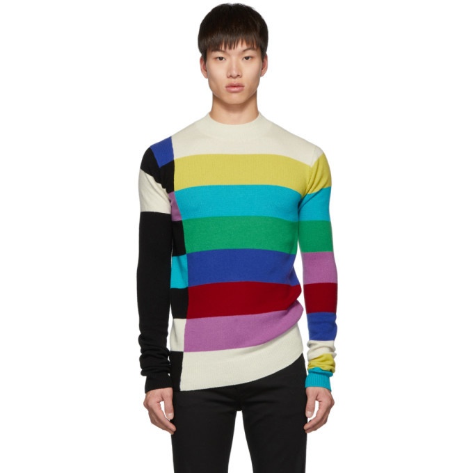Photo: Christian Dada Multicolor Wool Bars Mock Neck Sweater