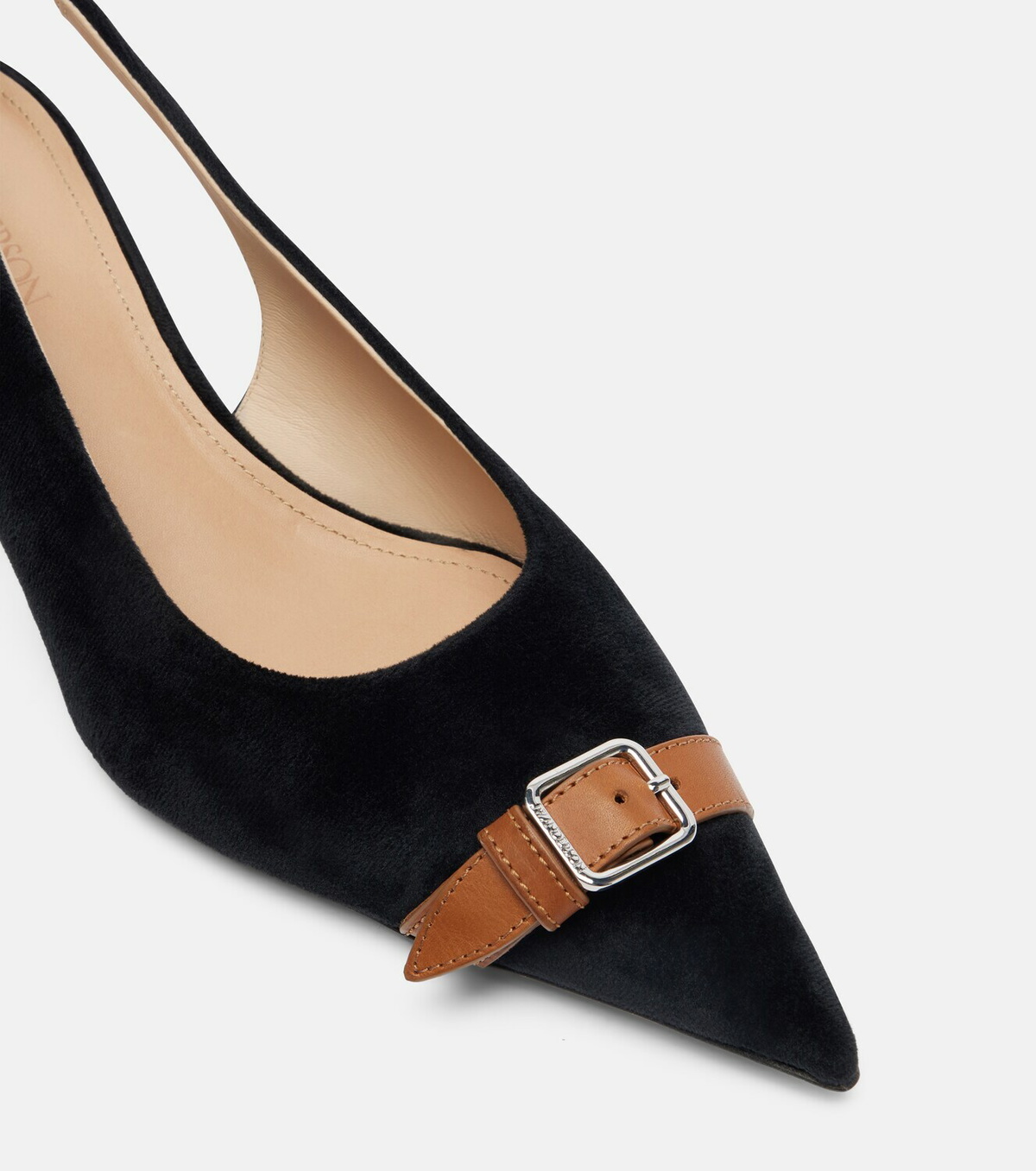 JW Anderson Leather-trimmed velvet slingback pumps