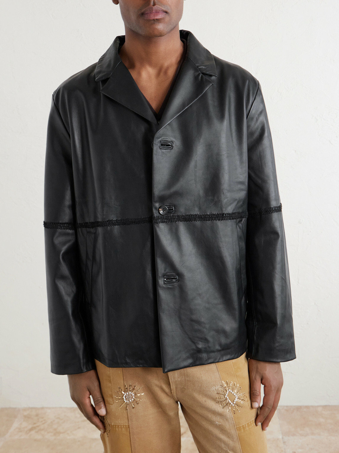 Kartik Research - Embroidered Leather Jacket - Black