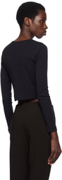 LESET Black Pointelle Crop Cardigan