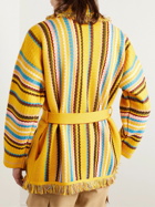 Alanui - Shawl-Collar Frayed Striped Wool Cardigan - Yellow