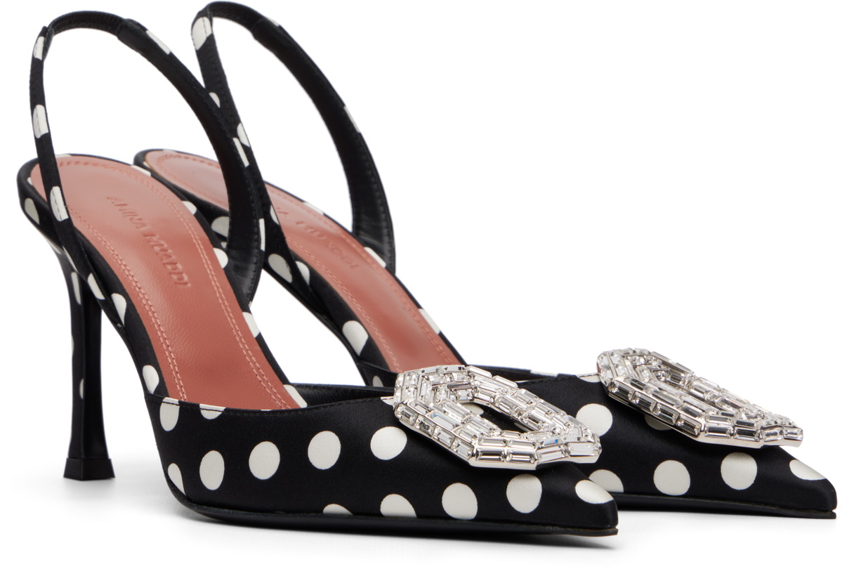 Amina Muaddi Black Camelia Sling 90 Heels
