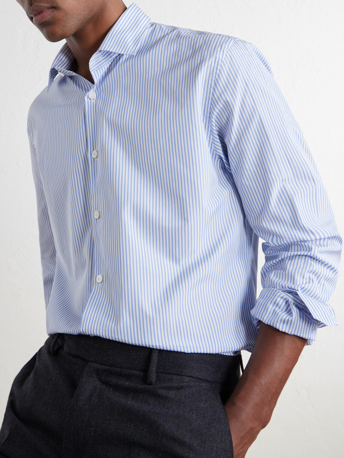 Sunspel - Striped Classic-Collar Cotton-Poplin Shirt - Blue