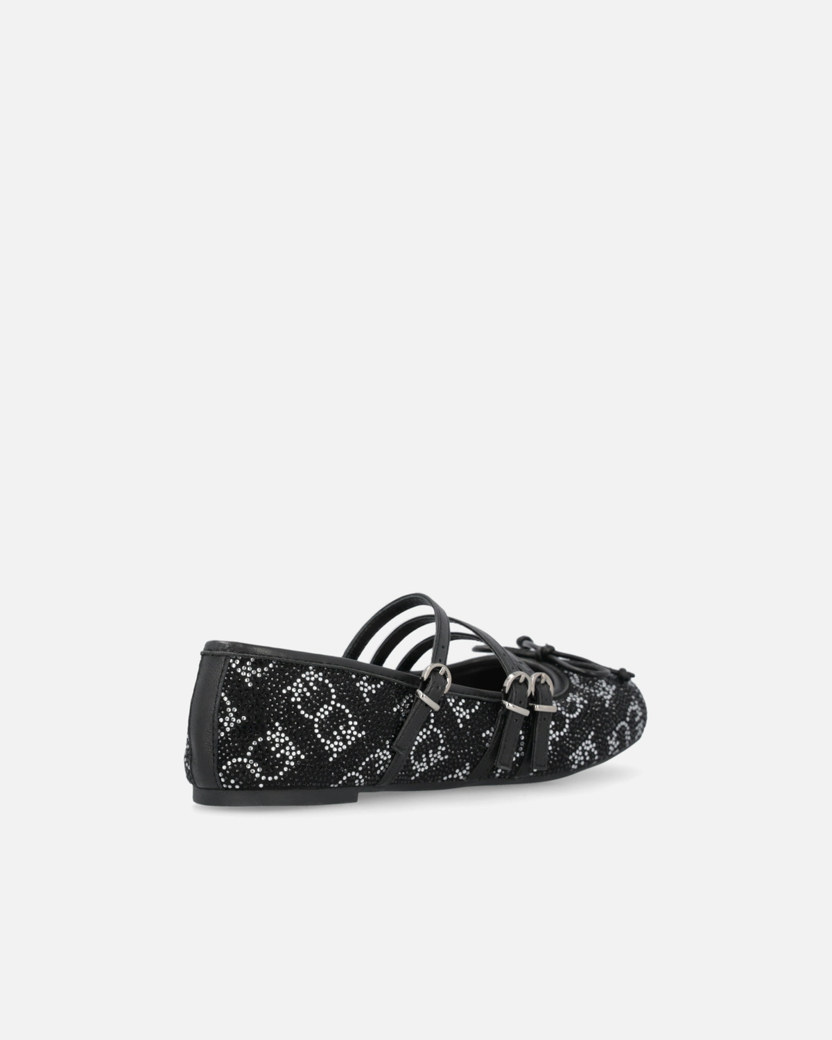 Pinko Monogram Ballet Flats With Rhinestones And Bow At The Toe Limo Black