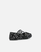Pinko Monogram Ballet Flats With Rhinestones And Bow At The Toe Limo Black