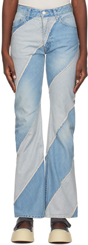 Photo: PERVERZE SSENSE Exclusive Blue Nano Mist Denim-Bias Line Jeans