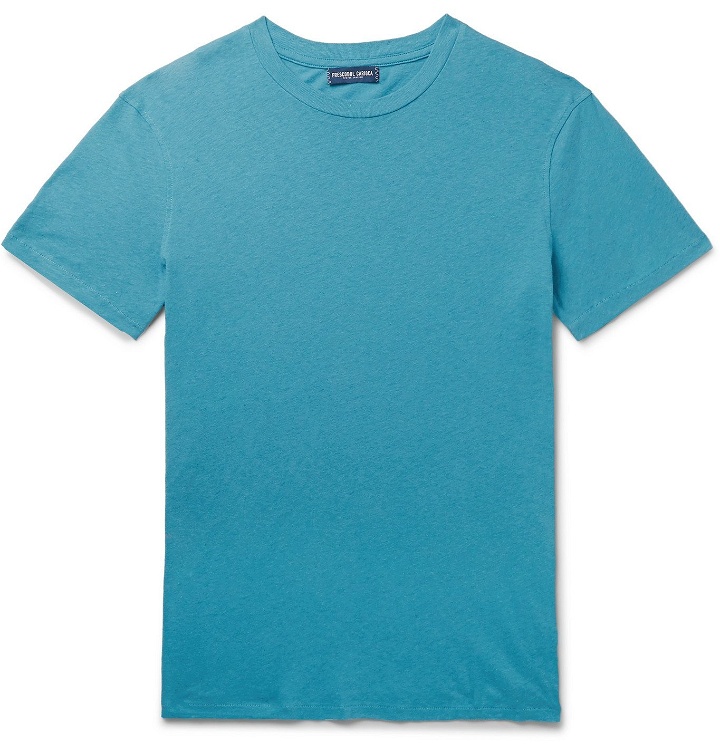 Photo: Frescobol Carioca - Slim-Fit Cotton and Linen-Blend T-Shirt - Blue