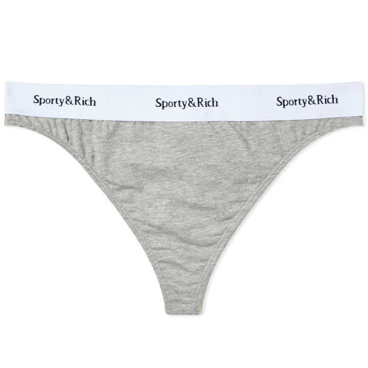 Photo: Sporty & Rich Women's Serif Logo Thong in Heather Grey