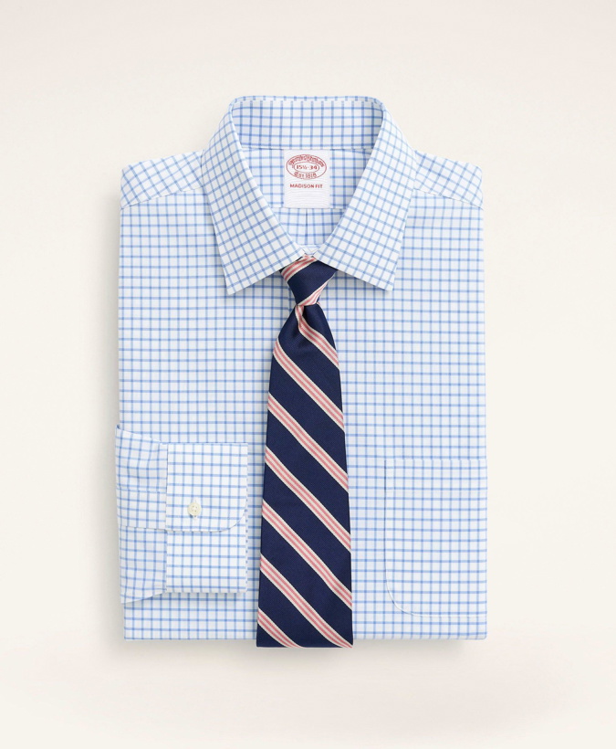 Photo: Brooks Brothers Men's Stretch Madison Relaxed-Fit Dress Shirt, Non-Iron Poplin Ainsley Collar Check | Blue