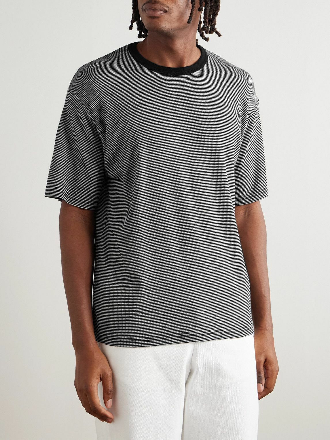 ssstein - Striped Super 120s Wool T-Shirt - Black