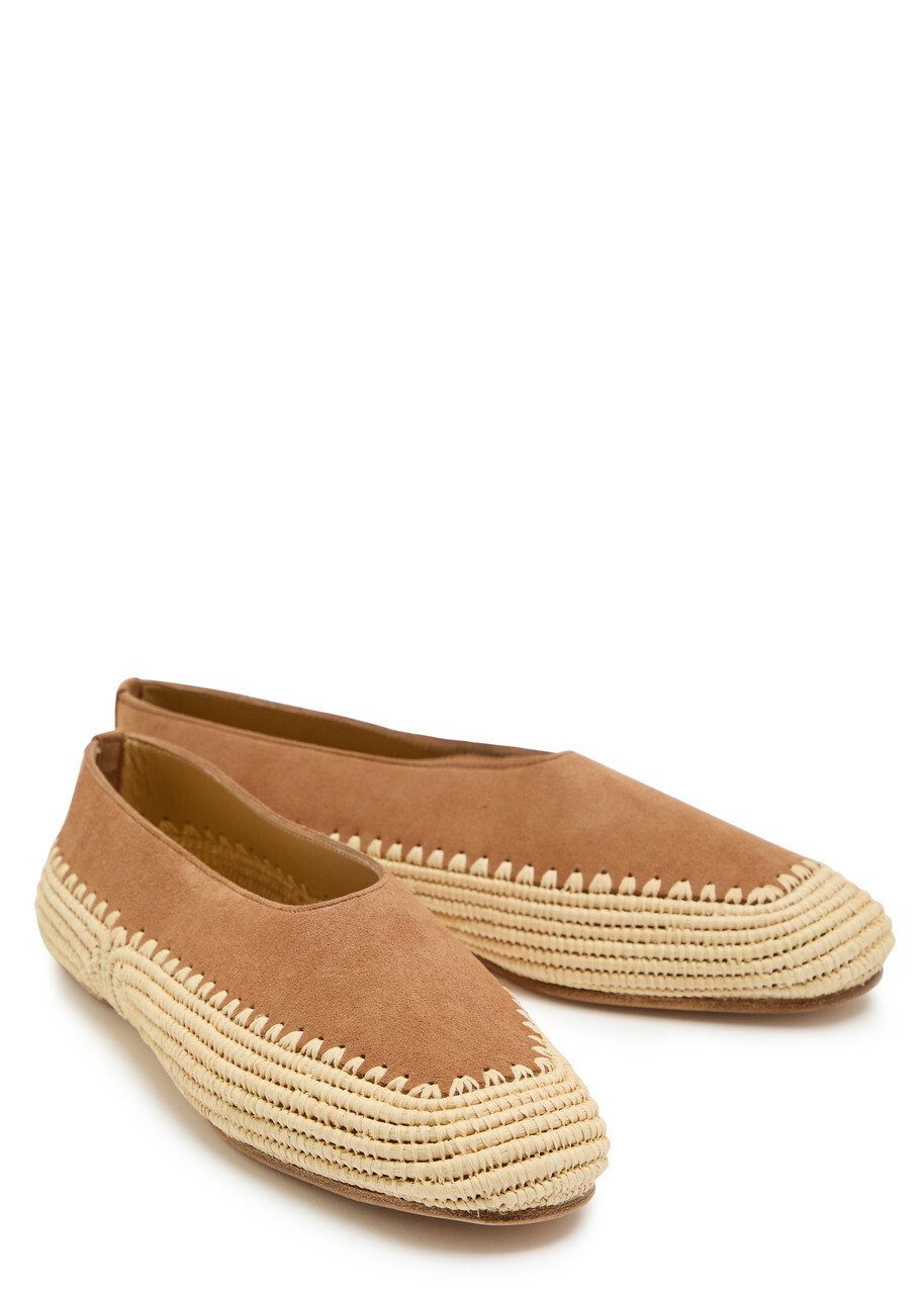 Gabriela Hearst Strength Raffia and Suede Flats Camel