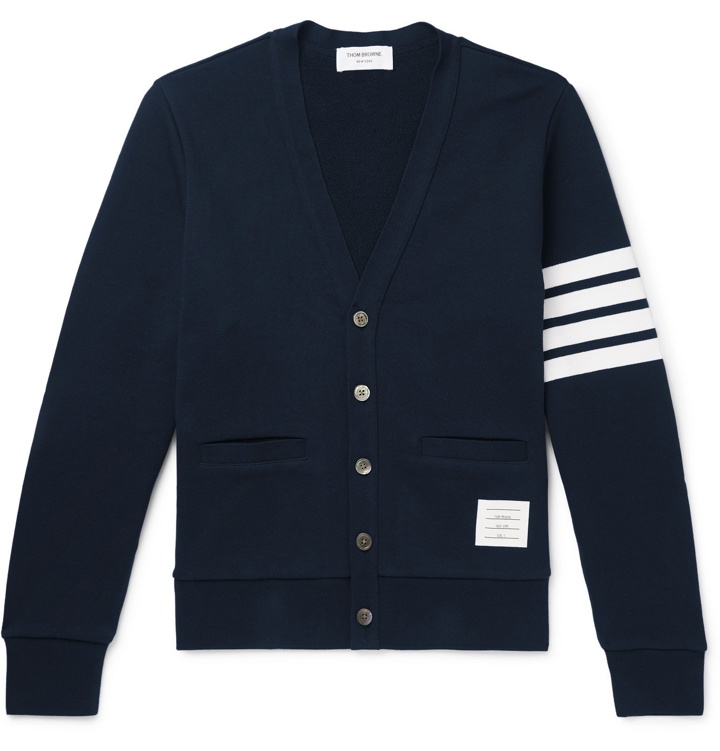 Photo: Thom Browne - Striped Loopback Cotton-Jersey Cardigan - Blue
