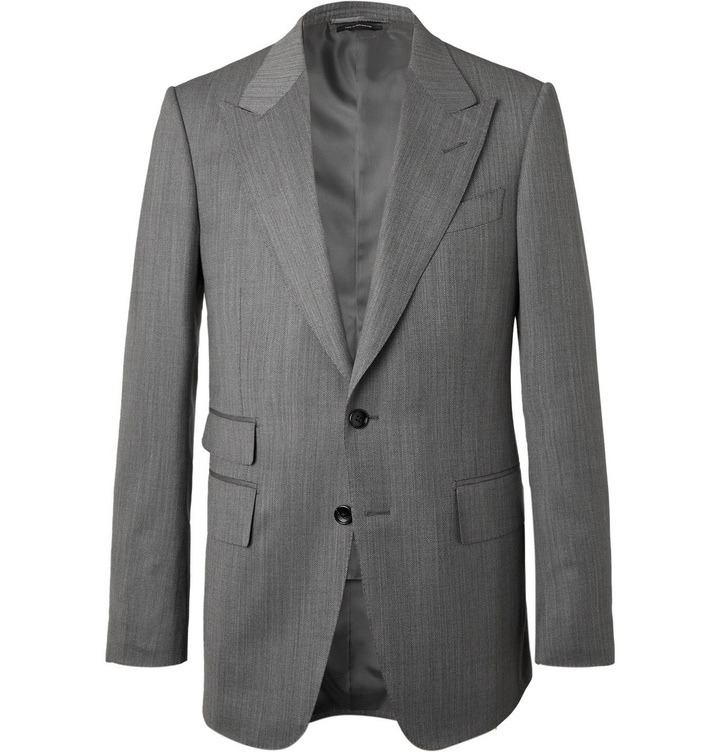 Photo: TOM FORD - Shelton Slim-Fit Herringbone Wool and Silk-Blend Suit Jacket - Gray