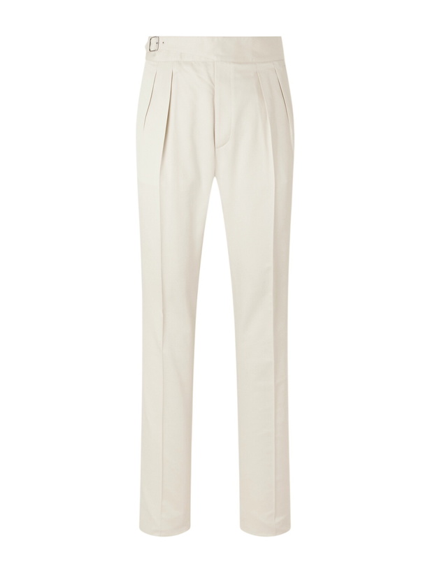 Photo: Ralph Lauren Purple label - Straight-Leg Pleated Silk-Gabardine Trousers - Neutrals