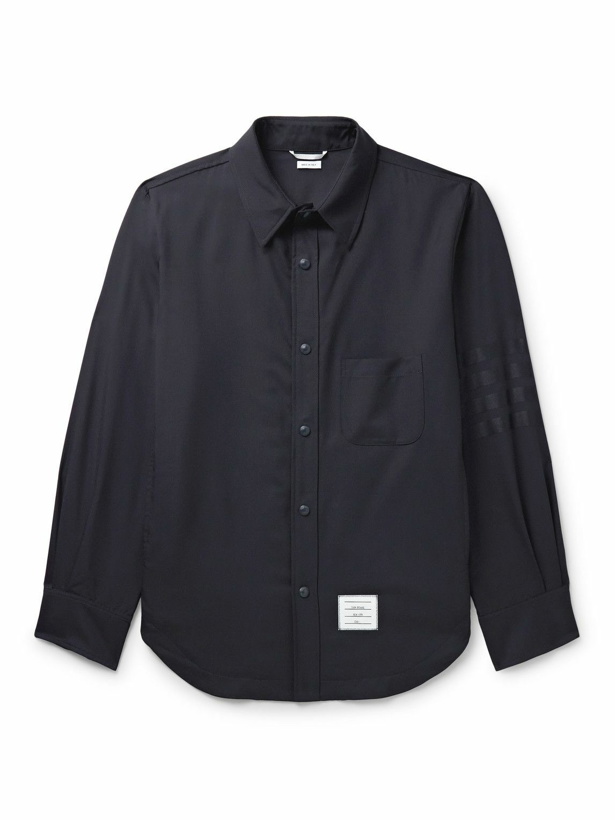 Photo: Thom Browne - Logo-Appliquéd Striped Wool Overshirt - Blue