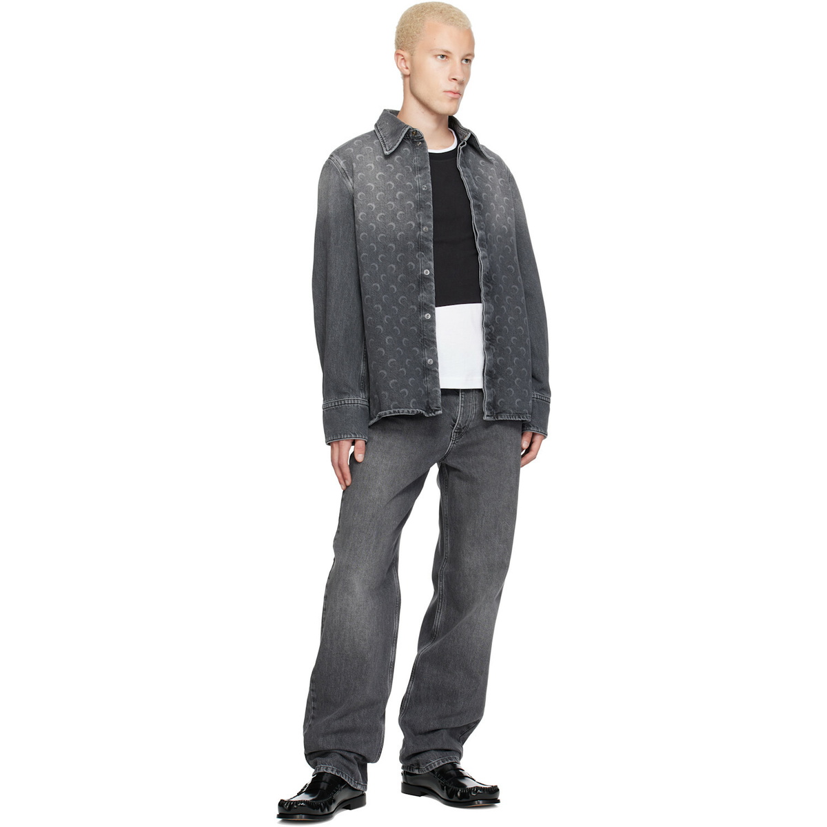 Marine Serre Gray Moon Laser Wash Straight Jeans