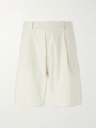 Boglioli - Straight-Leg Pleated Cotton-Blend Poplin Shorts - Neutrals