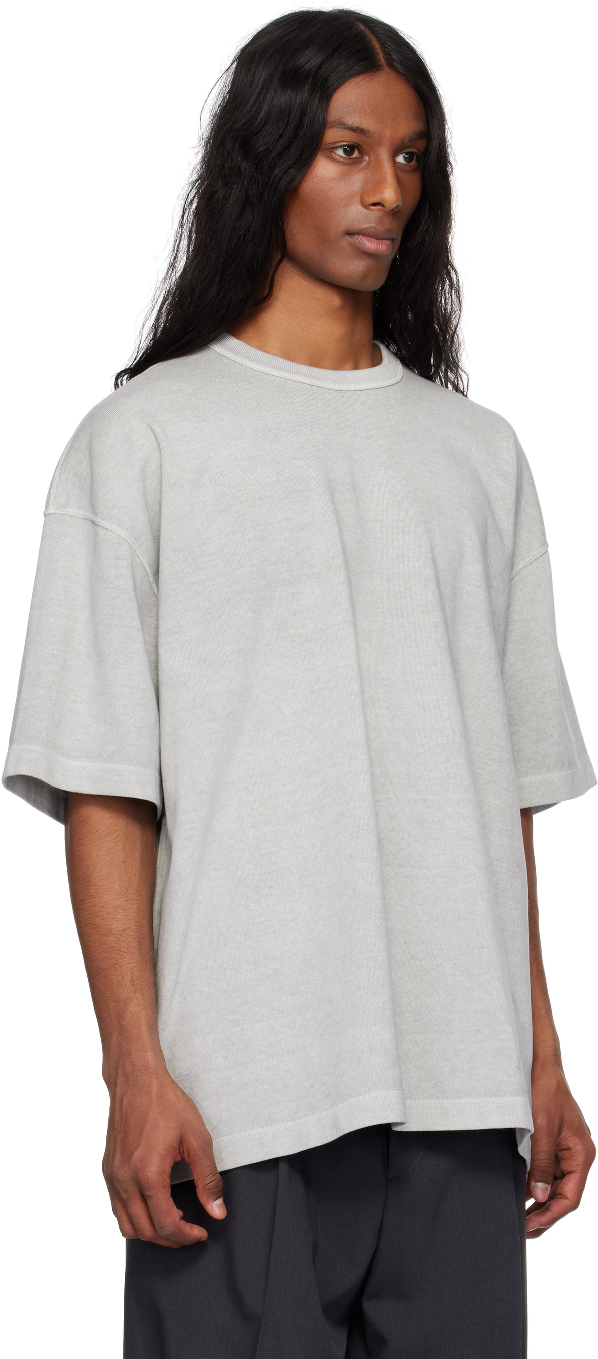 YLÈVE Gray Open End Cotton Pigment Dye T-shirt YLÈVE
