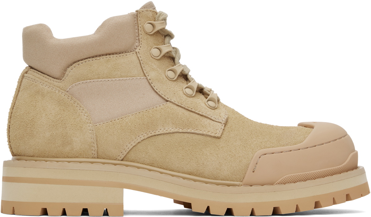 Marni Beige Suede Patchy Combat Boots