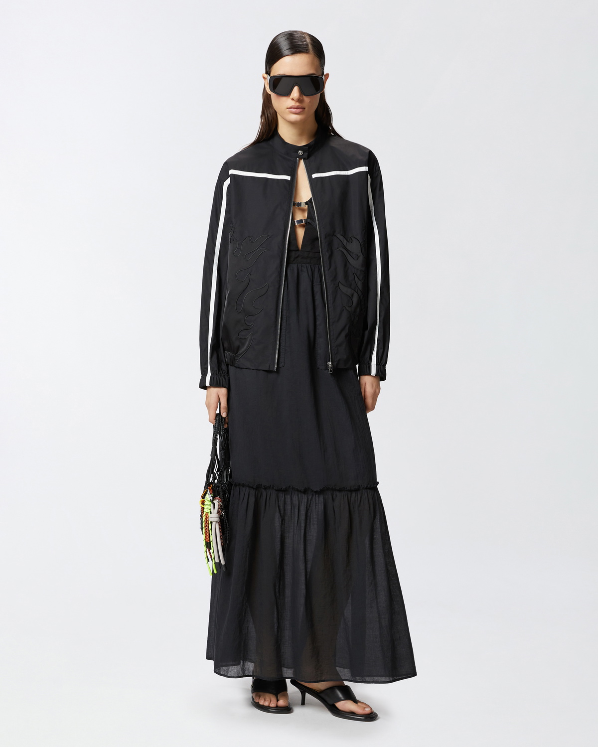 Pinko Poplin Bomber Jacket With Flame Design Limo Black Pinko