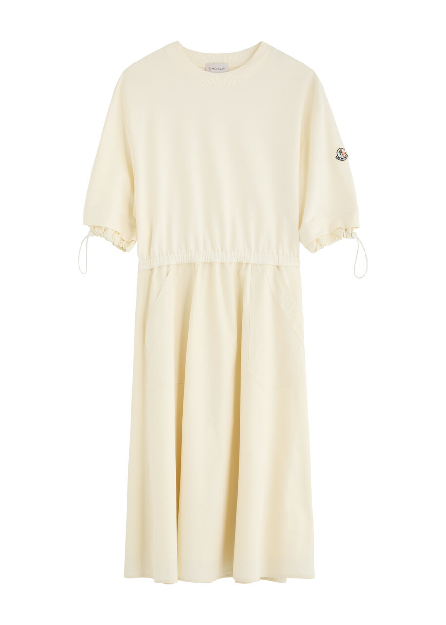 Moncler Abito Cotton and Woven Midi Dress Natural Moncler