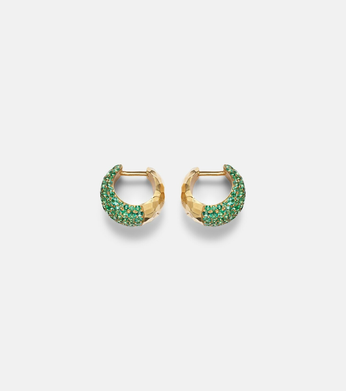 Octavia Elizabeth Icon Poppy 18kt gold hoop earrings with emeralds
