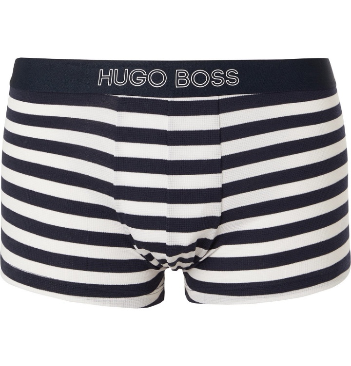Photo: Hugo Boss - Textured Striped Stretch Modal and Cotton-Blend Boxer Briefs - Blue
