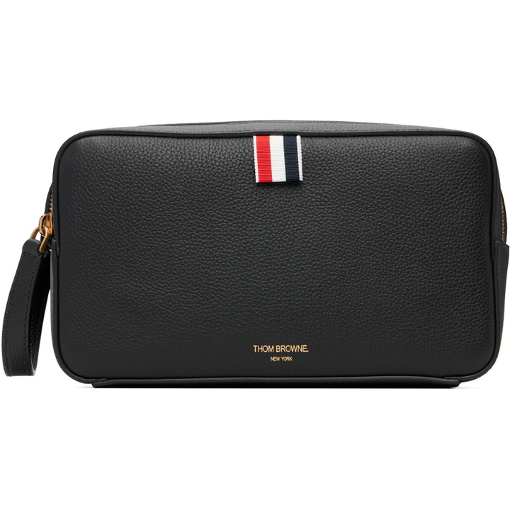 Photo: Thom Browne Black Soft Pebble Grain Leather Wash Pouch
