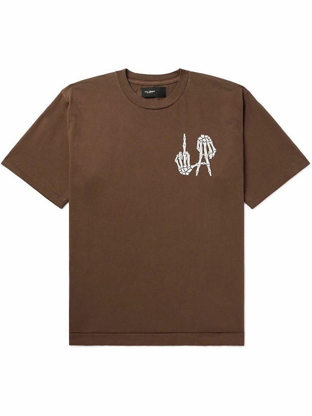 Photo: Local Authority LA - LA Bones Printed Cotton-Jersey T-Shirt - Brown
