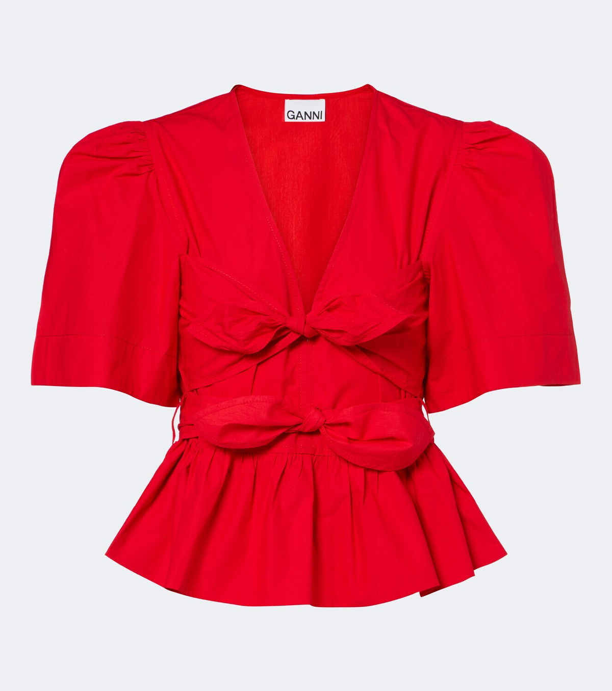 Ganni Bow-detail cotton poplin blouse