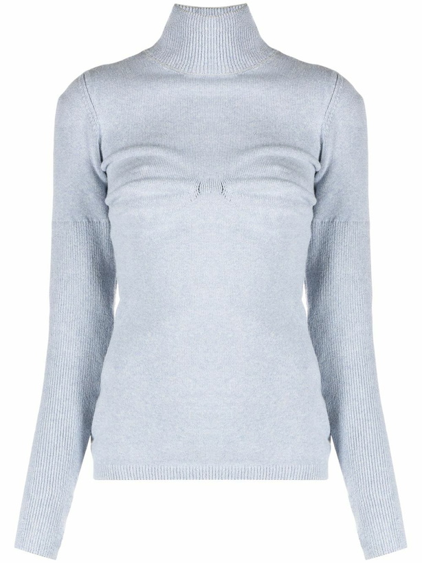 Photo: Sinead O'Dwyer Blue Draped-Panel Knit Sweater
