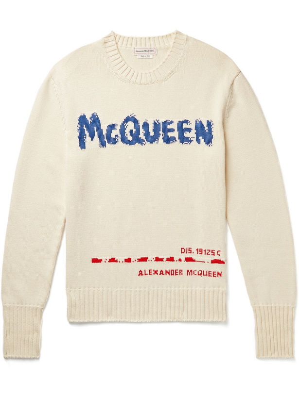 Photo: Alexander McQueen - Logo-Jacquard Cotton Sweater - Neutrals