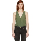 Pierre Balmain Khaki V-Neck Bodysuit